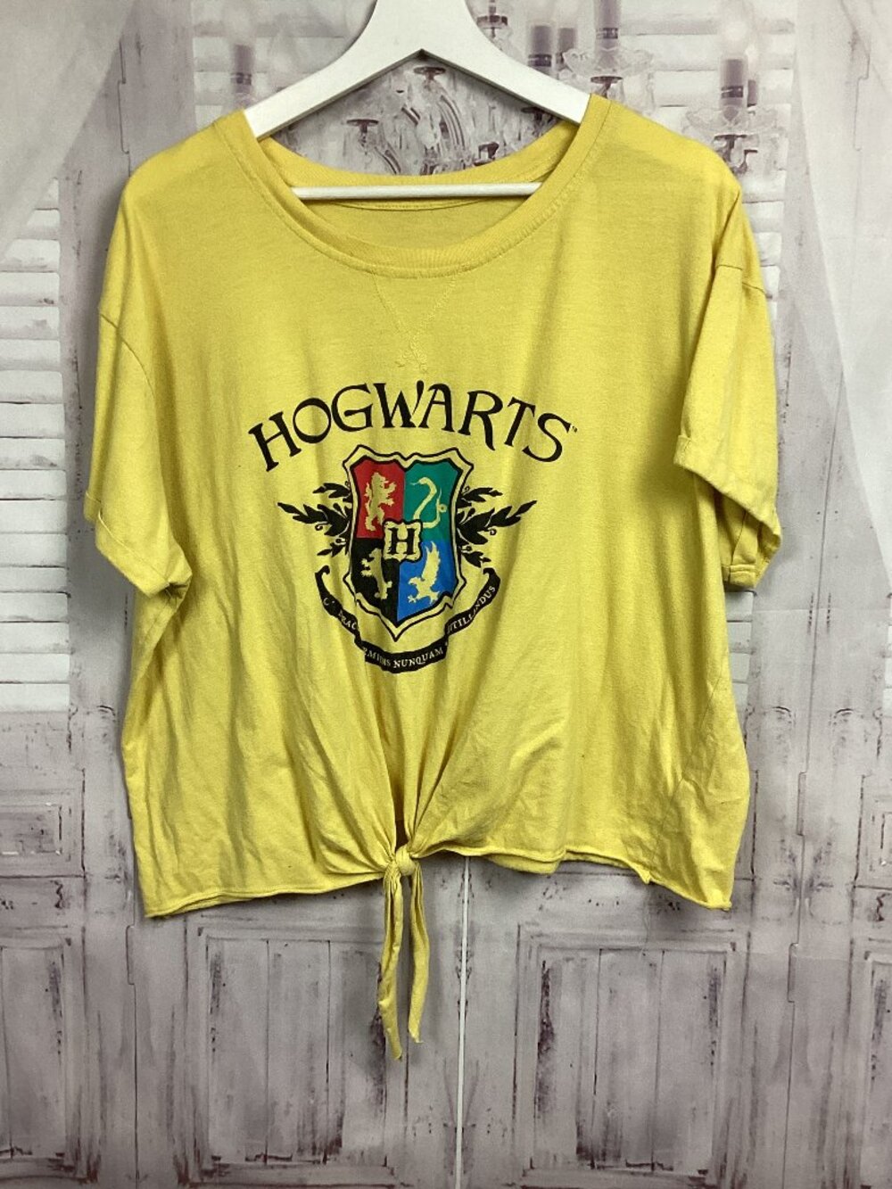 Harry Potter Hogwarts Hufflepuff Short Sleeve Cropped Tee Shirt XL